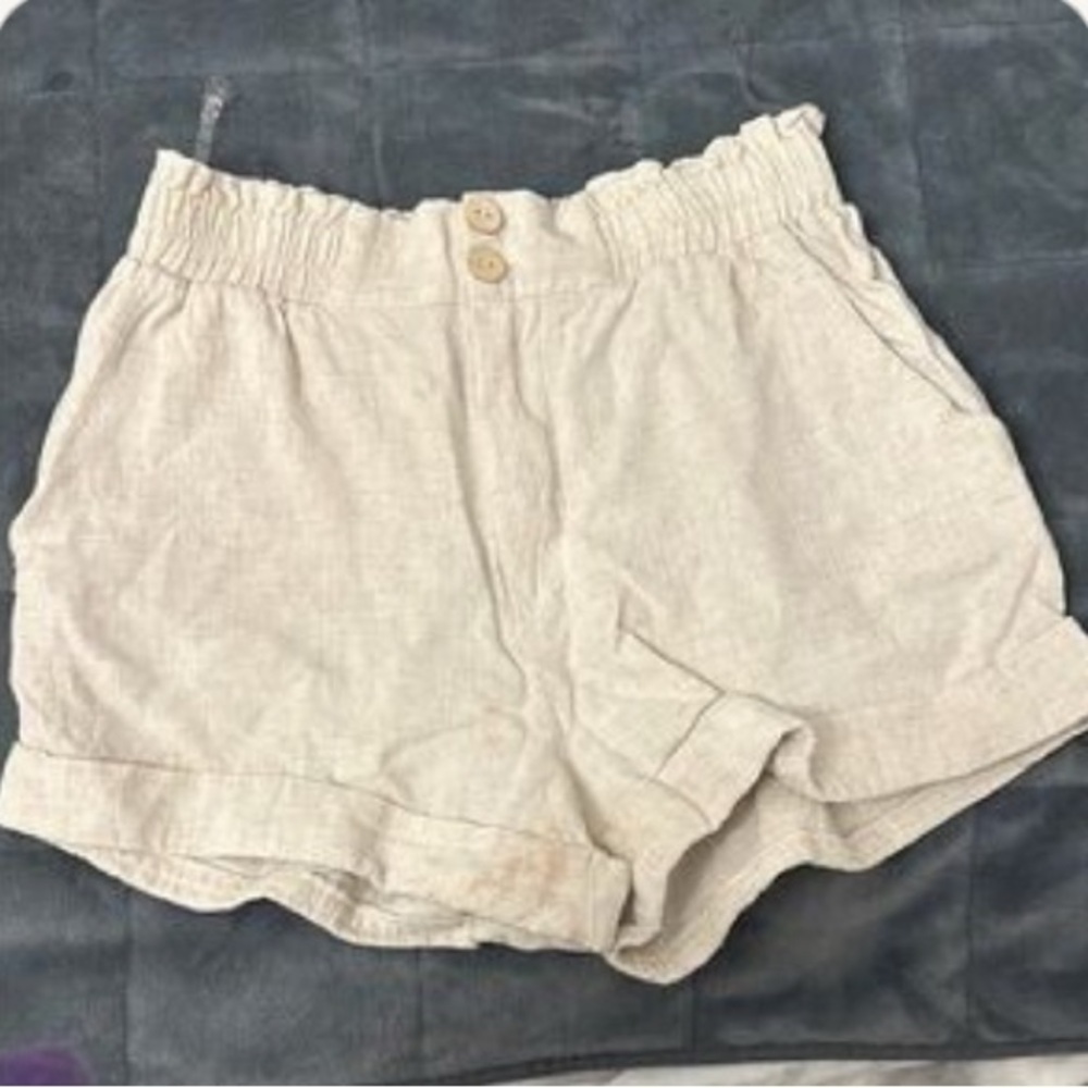 Women's Cream Shorts high waist boho beach flowy chic retro casual dressy